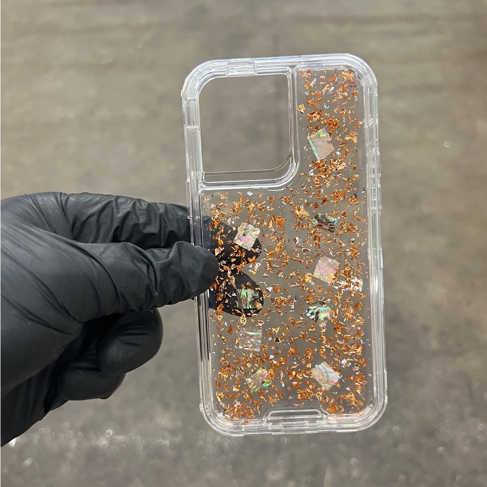 iPhone 14 Pro Max Protective Rose Gold Glitter Case